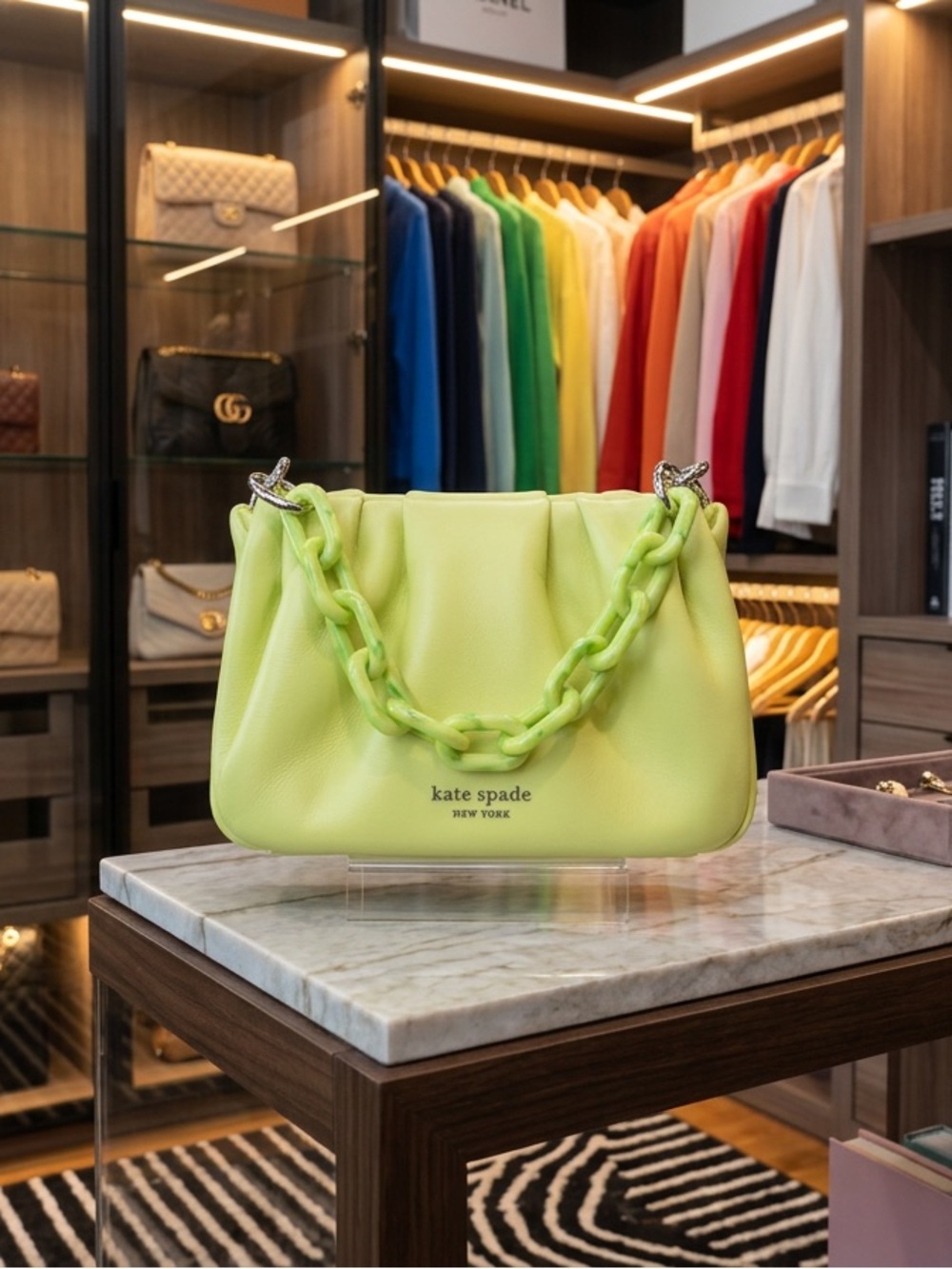 kate spade lime green shoulder bag with chain handle